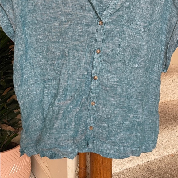 Rachel Zoe Pure Linen Teal Boxy Button-Up Beach Top - Picture 3 of 9